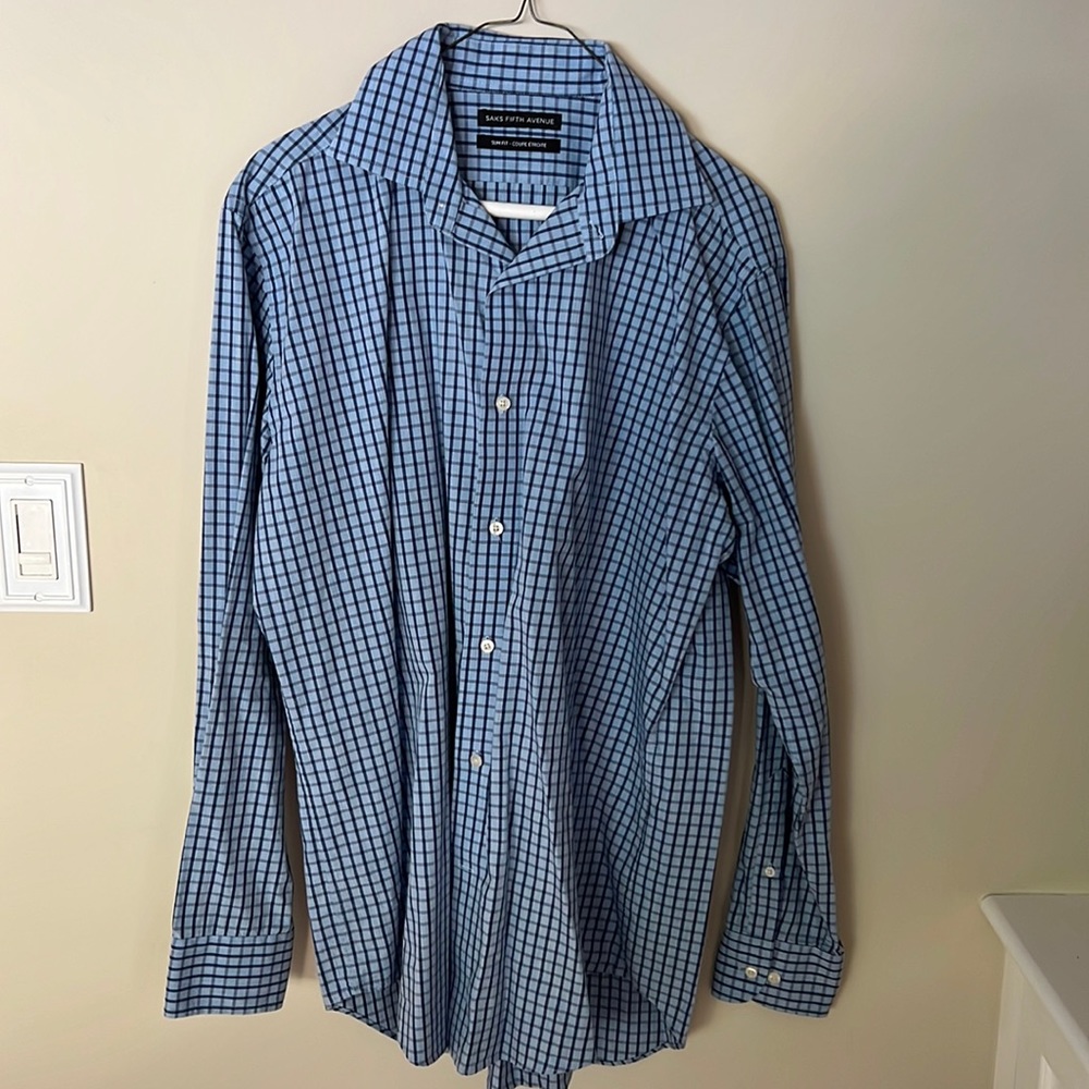 Saks Fifth Ave button down dress shirt slim fit size 16 34-35.